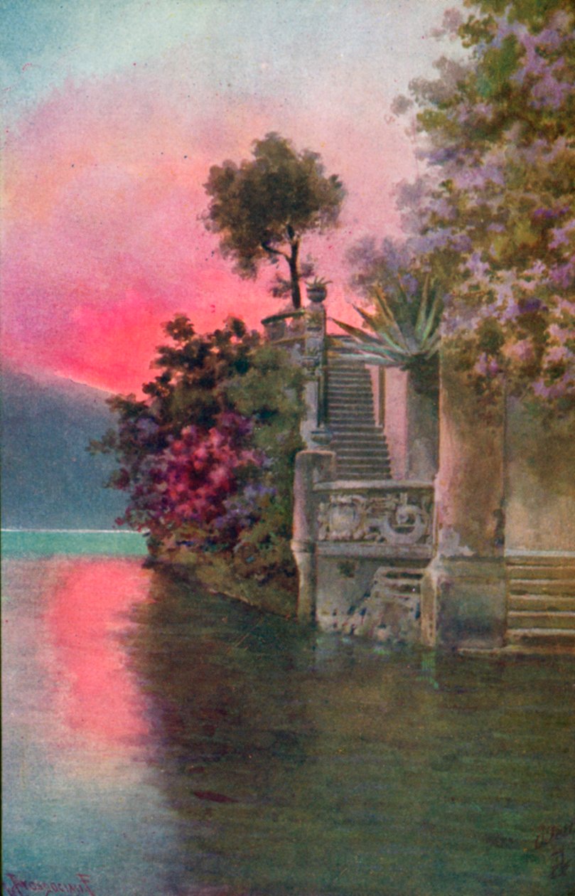 Bellagio, Lago di Como, Italia (litografia a colori) da Italian School