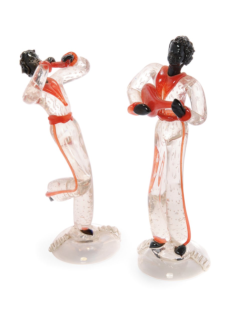 Figure di menestrelli di Blackamoor, 1938 circa (vetro) da Italian School