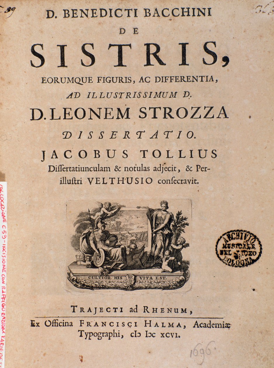Frontespizio da "De sistris" di Benedictus Bacchinius da Italian School