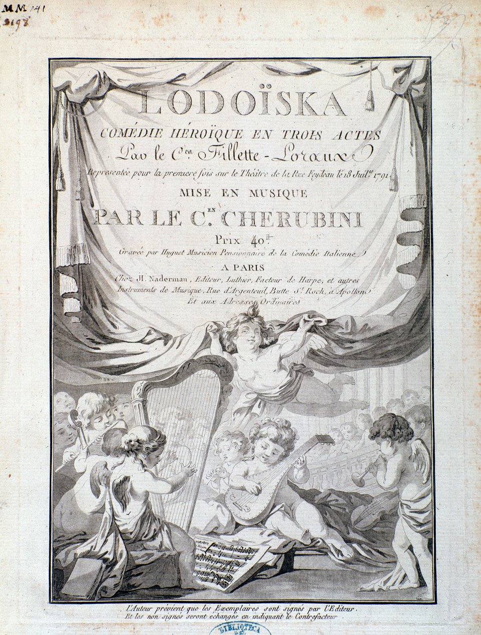 Frontespizio di Lodoiska, opera di Luigi Cherubini da Italian School