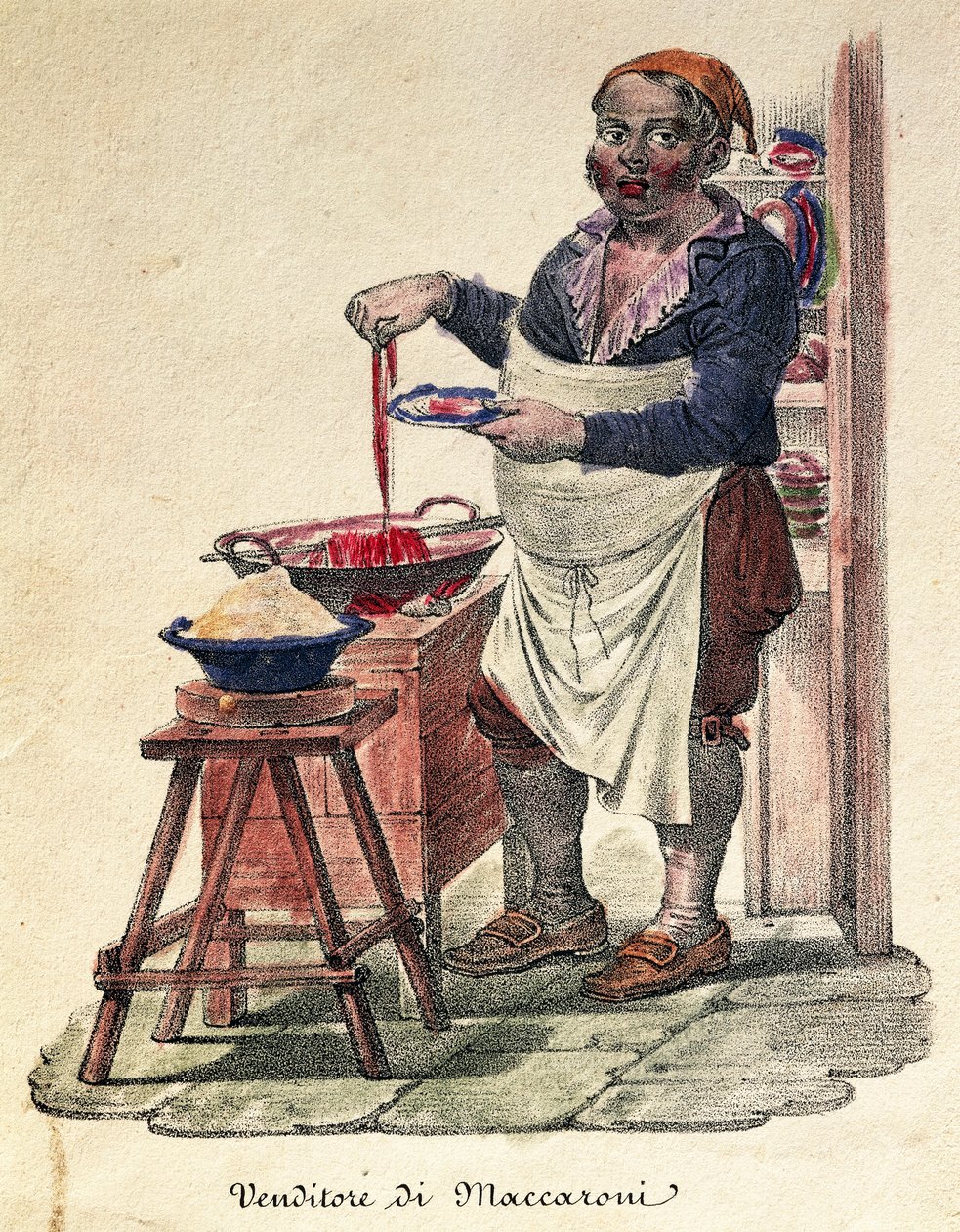 Venditore di maccheroni, stampa, Italia da Italian School