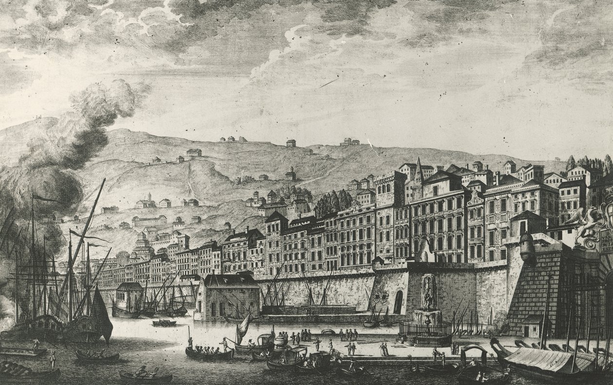 Ponte Reale a Genova, incisione, Italia da Italian School
