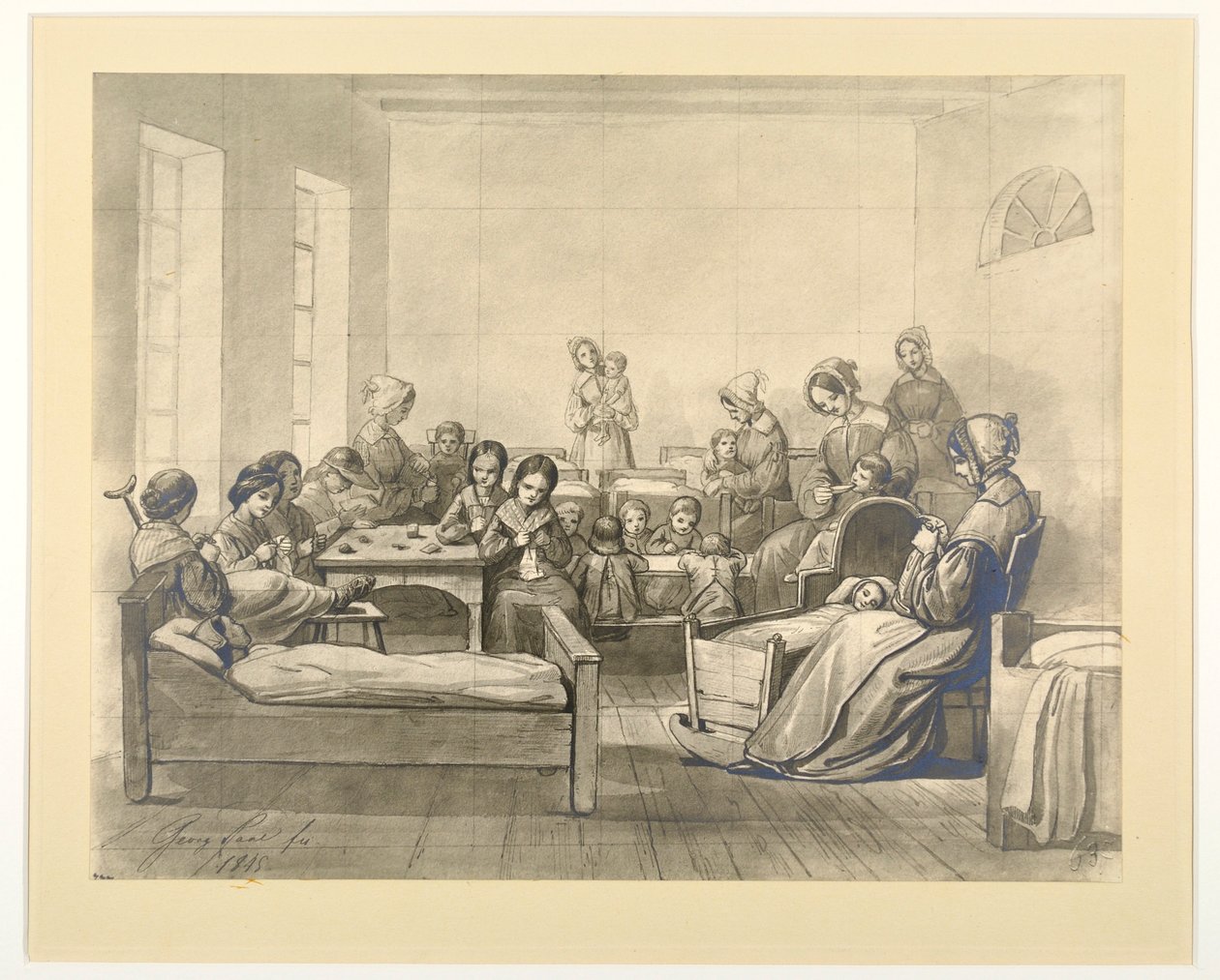 Kinder-Kranken-Saal, scena di reparto con bambini e diaconesse a Kaiserswerth, 1845 da J.B. Sonderland