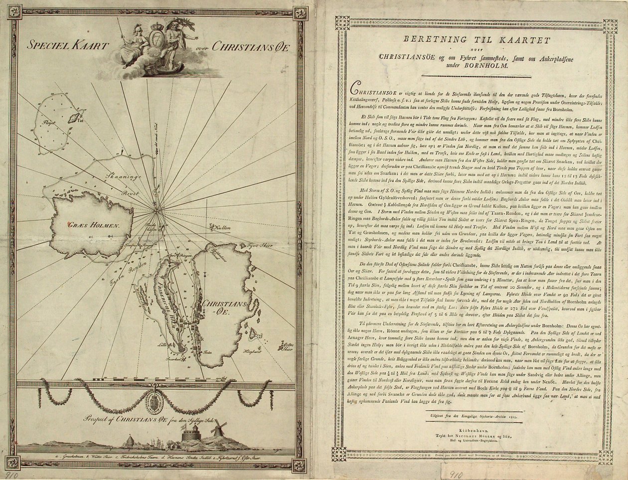 Mappa di Christiansø con testo da J.F. Clemens