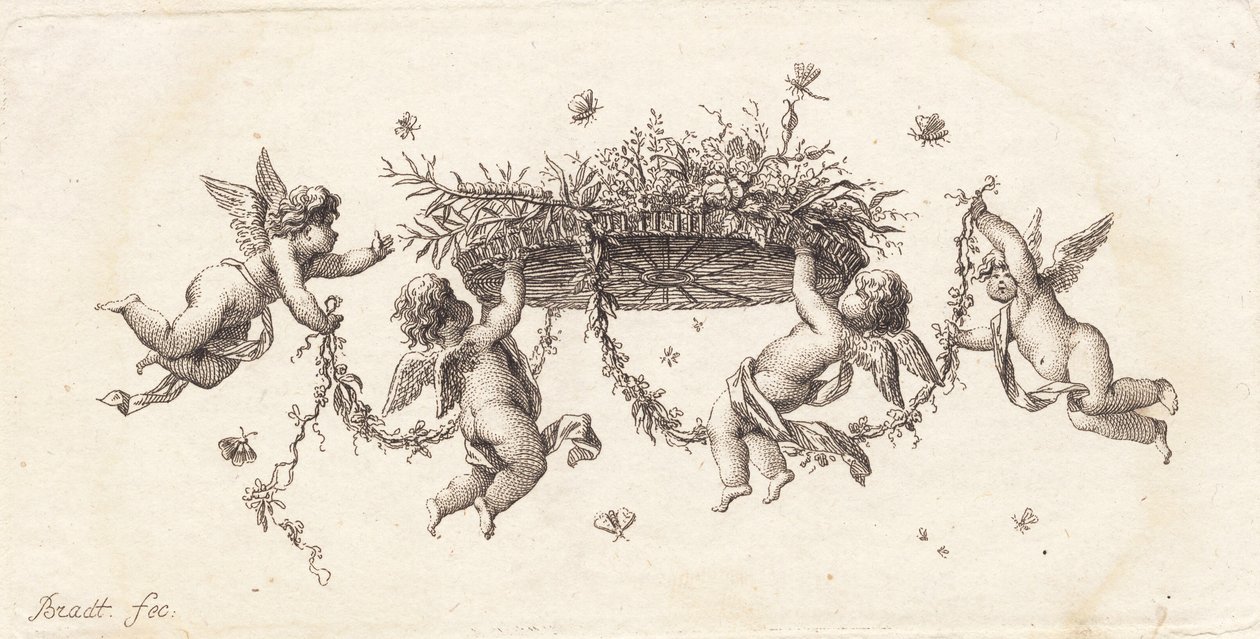 Vignetta con foglie intrecciate e nastro da J.F. Clemens