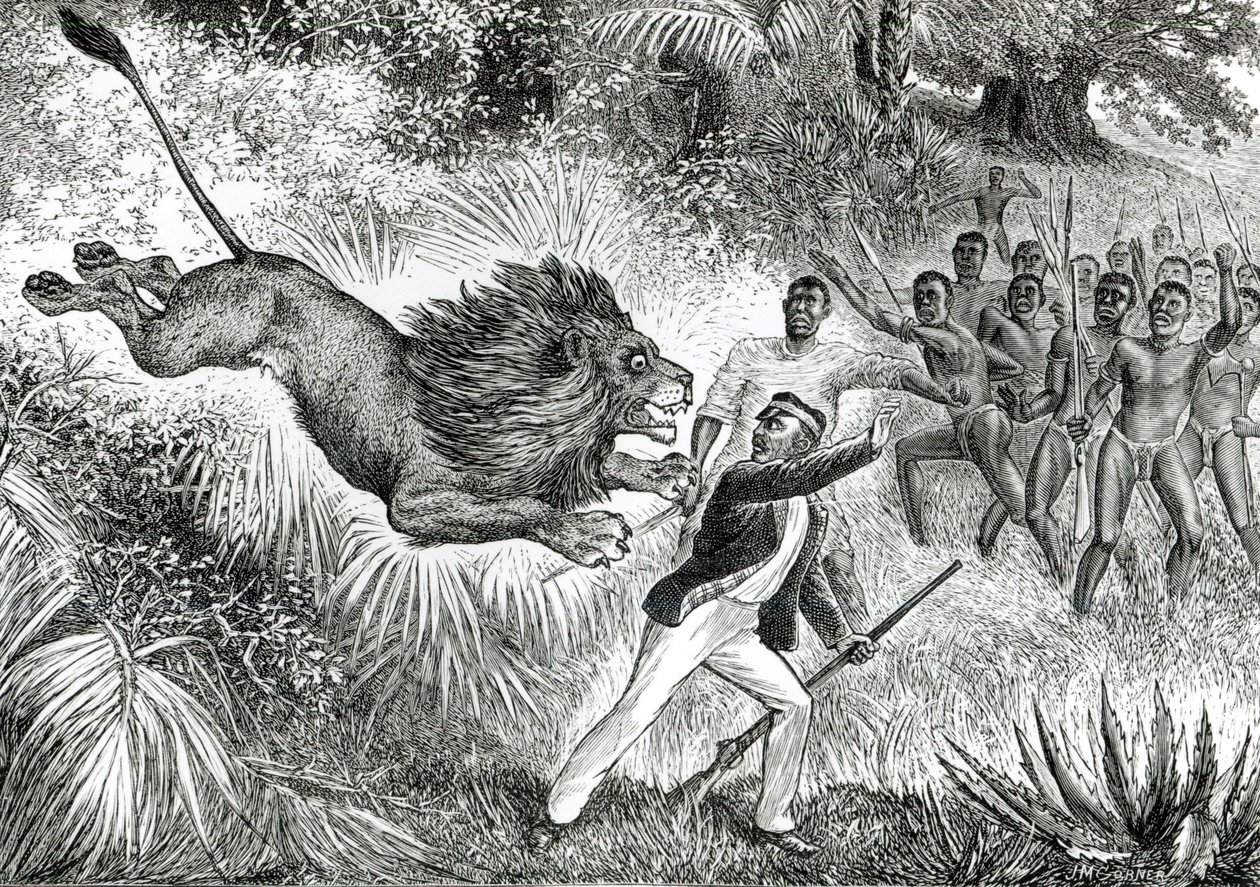 Livingstone Attaccato da un Leone da J.M. Cobner