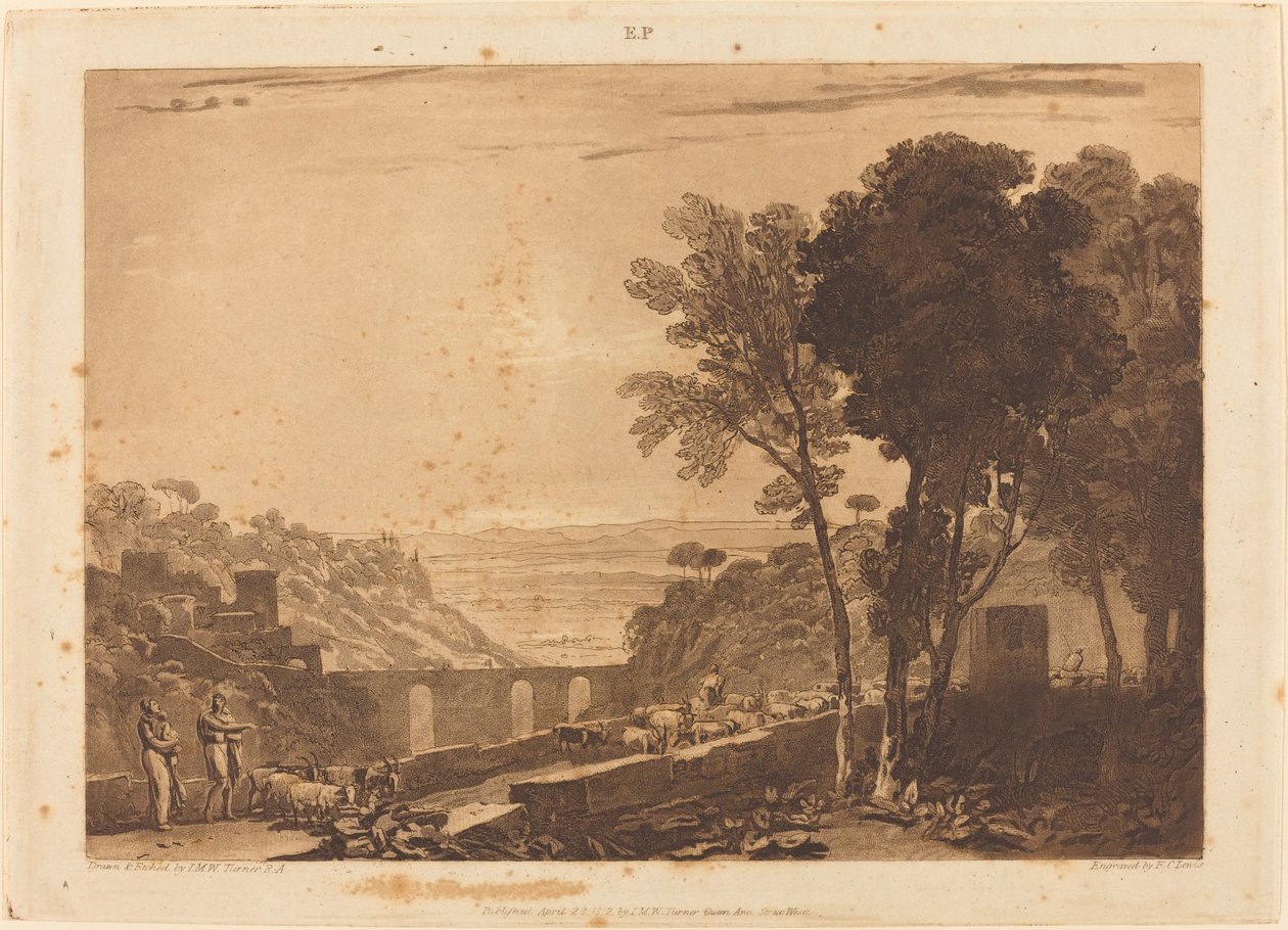 Il ponte e le capre, pubblicato 1812 da Joseph Mallord William Turner