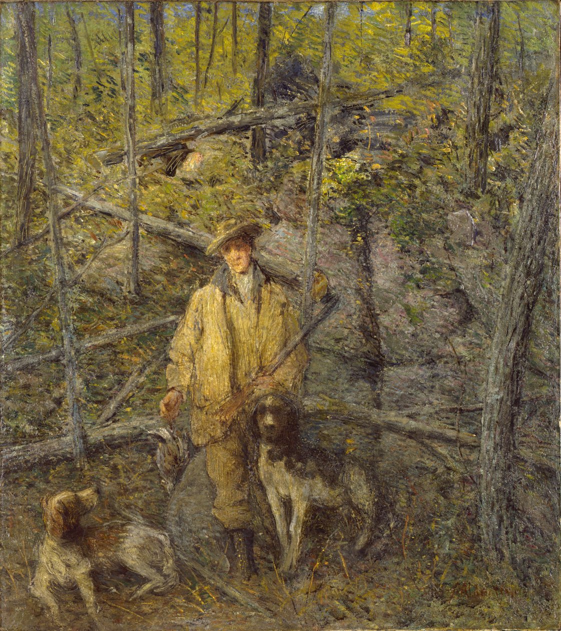 Cacciatore e cani da J. Alden Weir