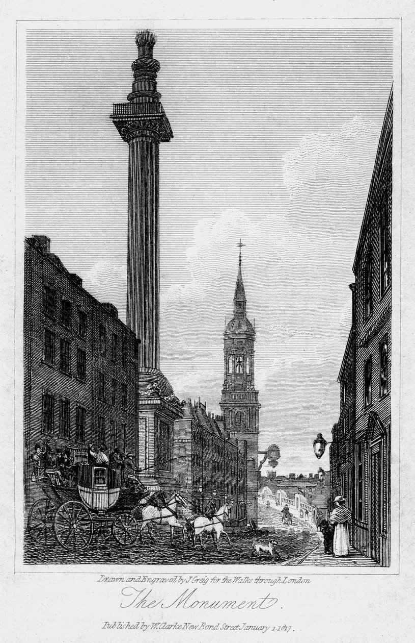 Il Monumento, Città di Londra, 1817 da J. Greig
