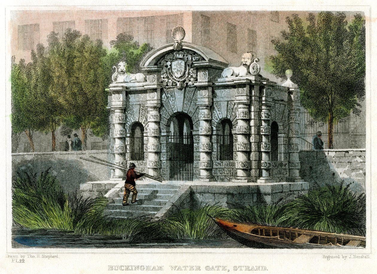 Buckingham Water Gate, Strand, Westminster, Londra, 1830 da J Henshall