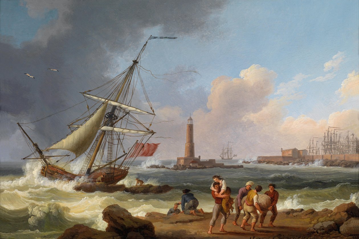 Il porto di Livorno con il salvataggio dei naufraghi da Jacob Philippe Hackert