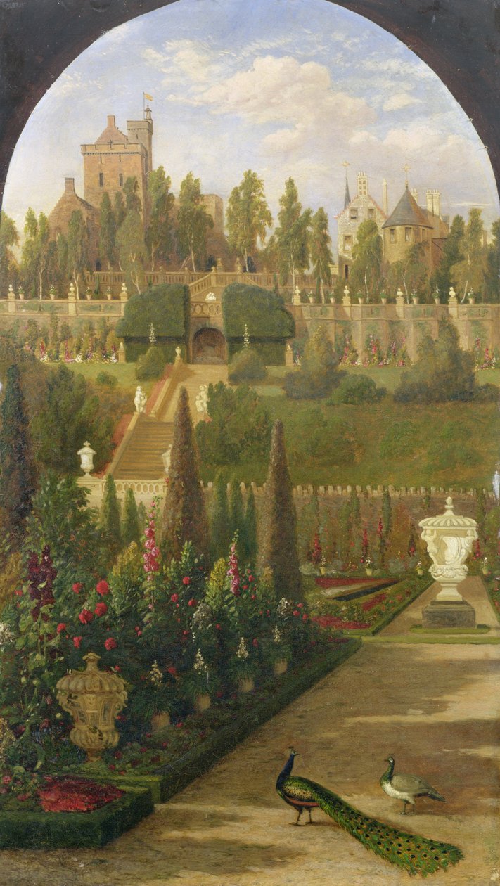 Castello di Drummond, Perthshire, visto dai giardini, 1847 da Jacob Thompson