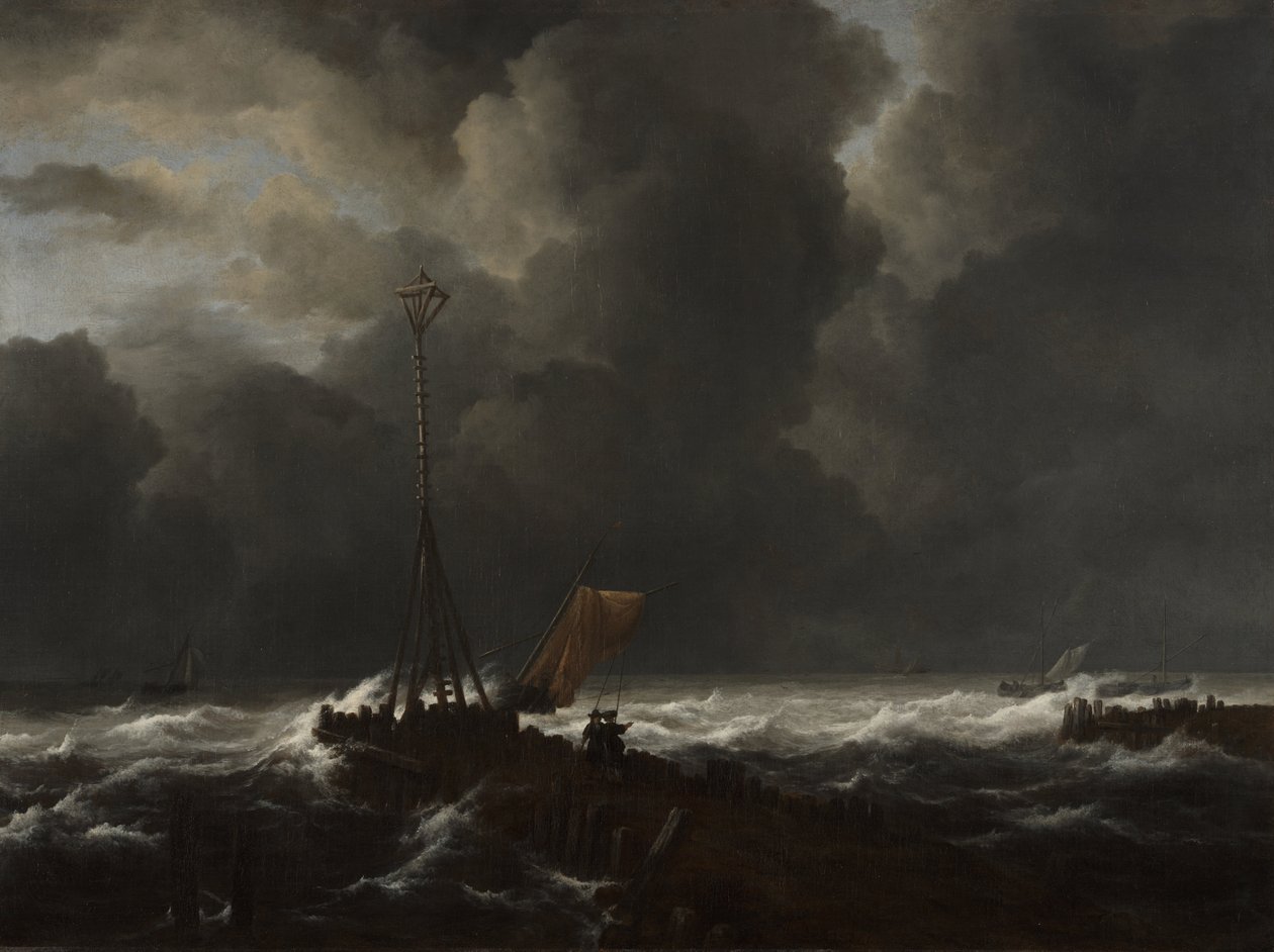 Mare agitato a un molo da Jacob van Ruisdael
