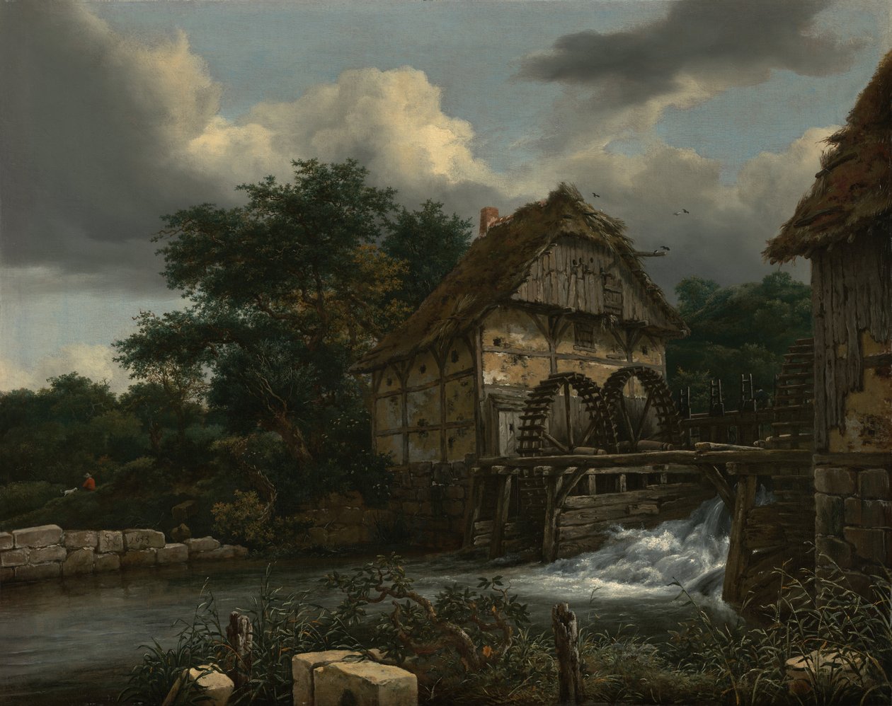 Due mulini ad acqua e una chiusa aperta da Jacob van Ruisdael