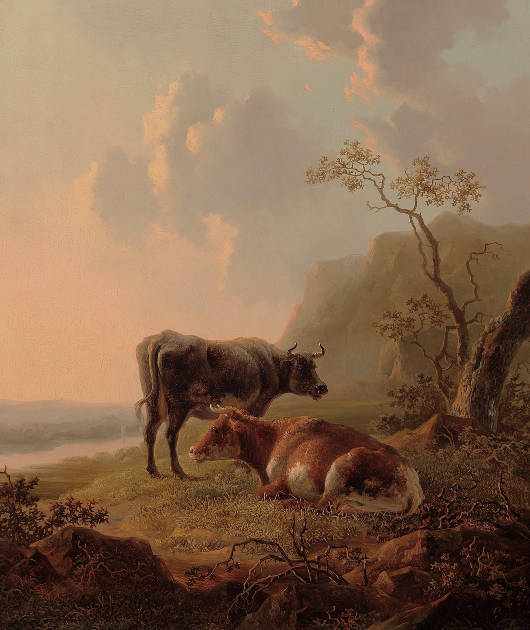 Bovini in un paesaggio italianeggiante da Jacob van Strij