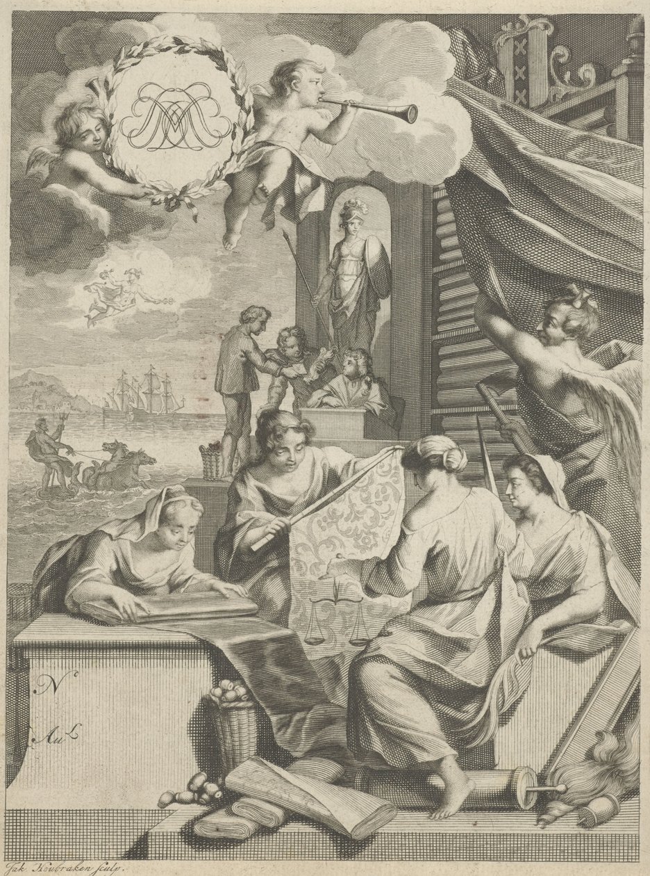 Commercio della seta e figure allegoriche da Jacob Houbraken