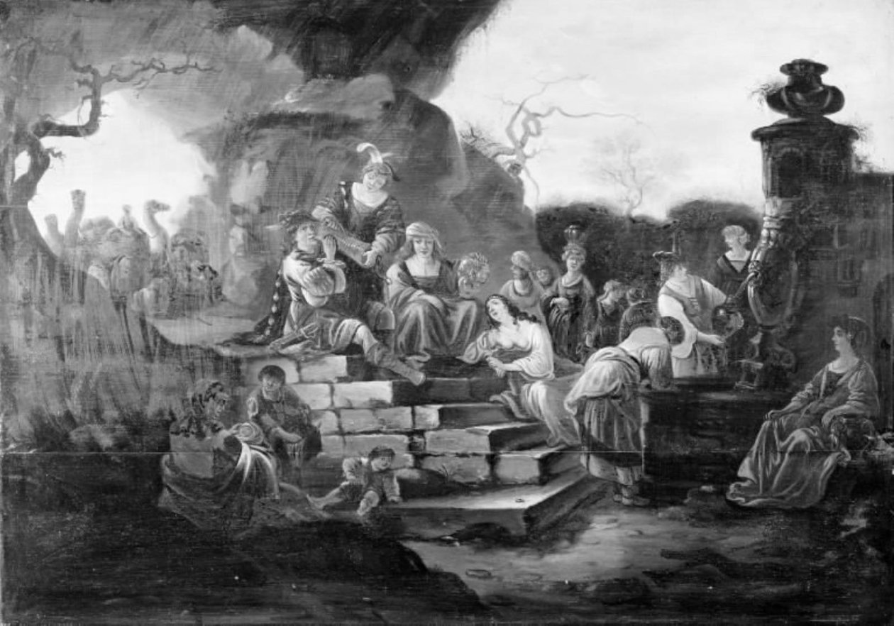 Compagnia allegra presso una fontana da Jacob de Wet d.Æ.