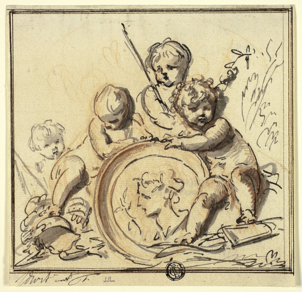 Putti con medaglione da Jacob de Wit