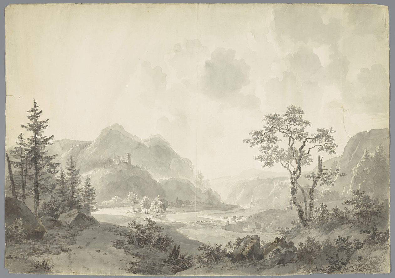 Paesaggio montano con un fiume da Jacob van Strij