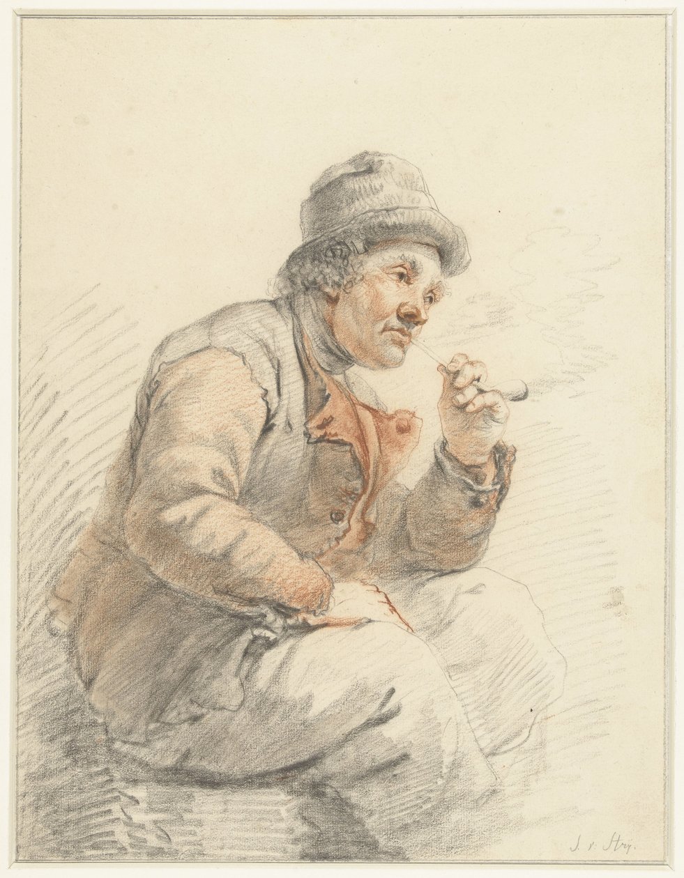 Contadino seduto che fuma la pipa da Jacob van Strij