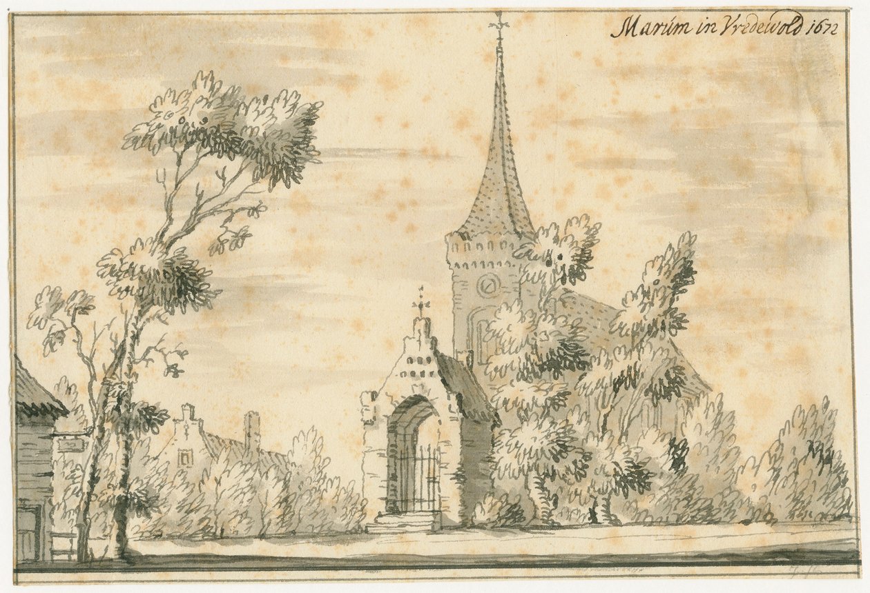 La chiesa di Marum a Vredewold nel 1672 da Jacobus Stellingwerff