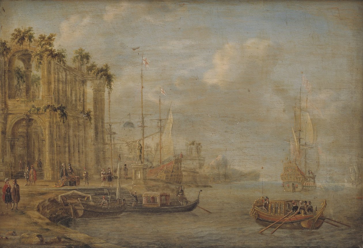 Scena portuale con rovine antiche da Jacobus Storck
