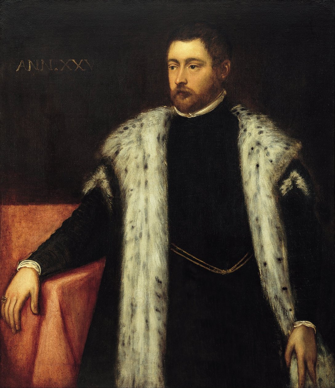 Giovane di venticinque anni con cappotto foderato di pelliccia da Jacopo Robusti Tintoretto