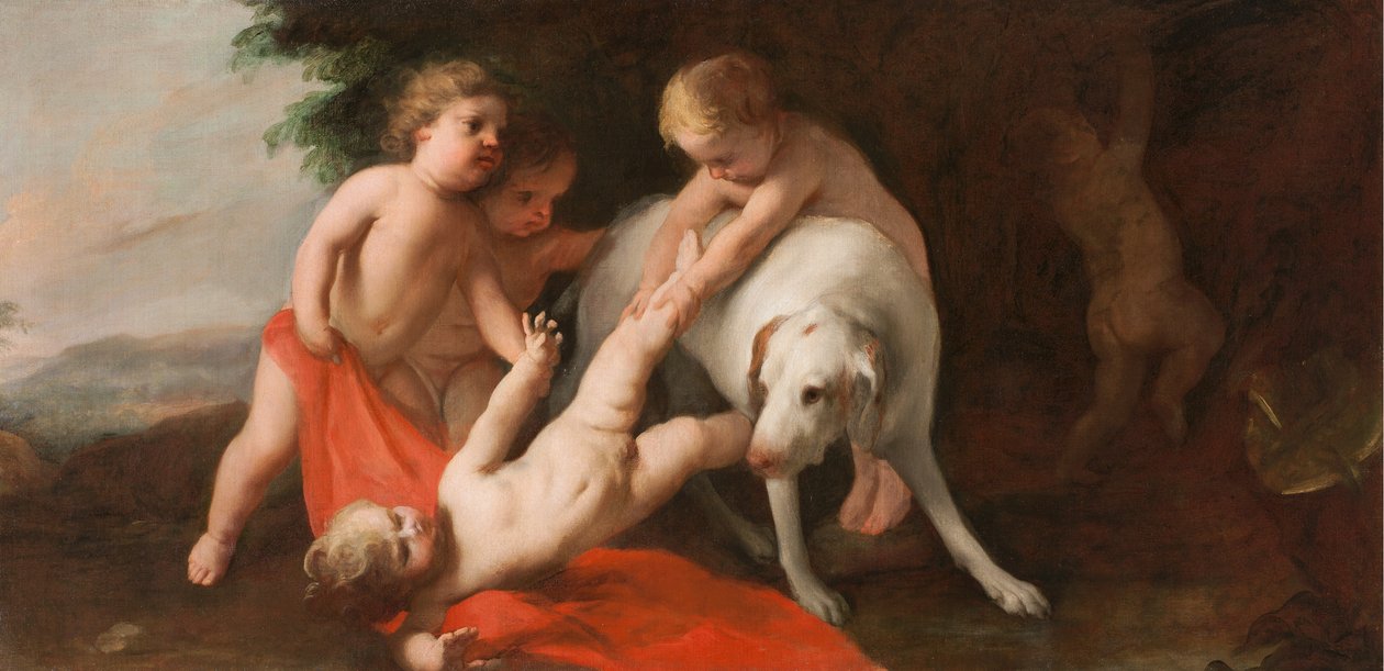 Putti che giocano con un cane da Jacopo Amigoni