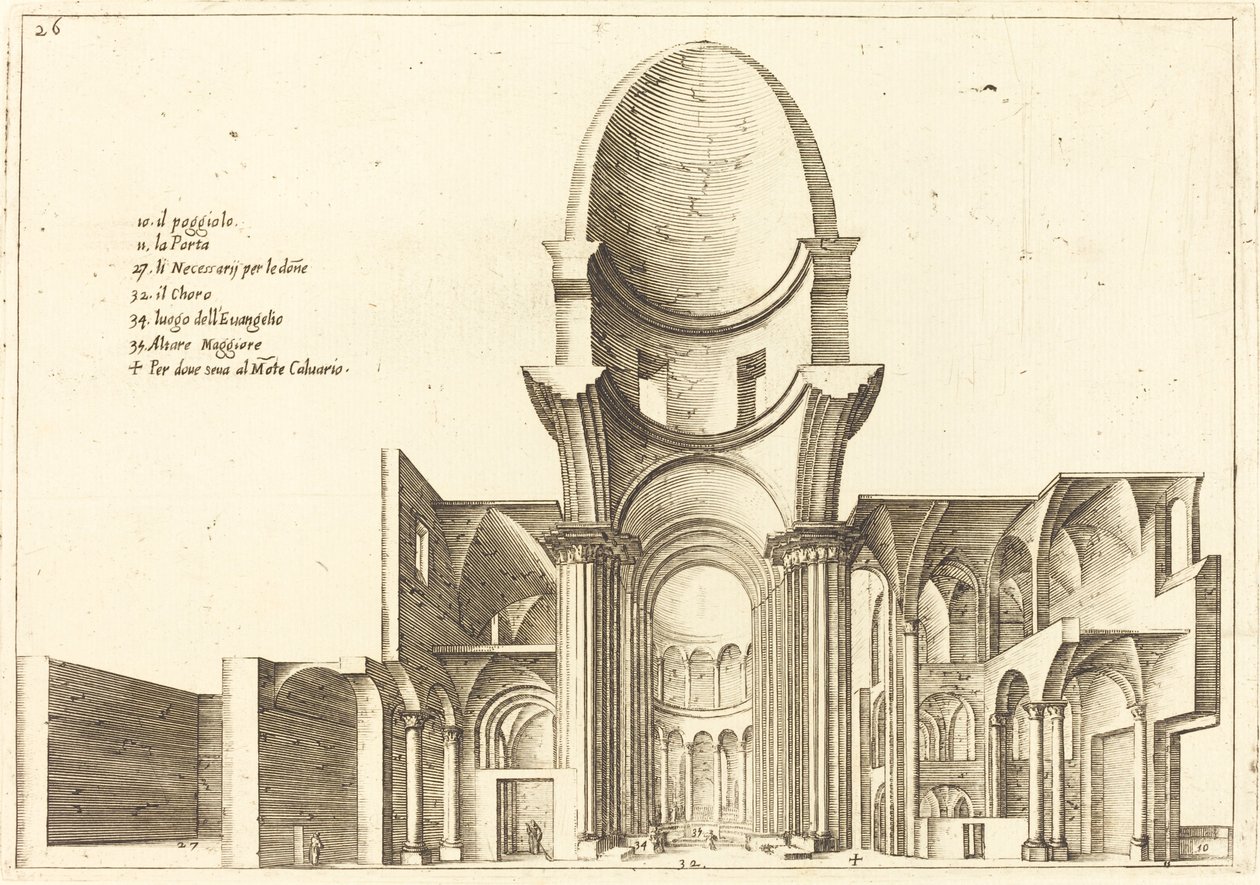 Sezione trasversale di una chiesa da Jacques Callot