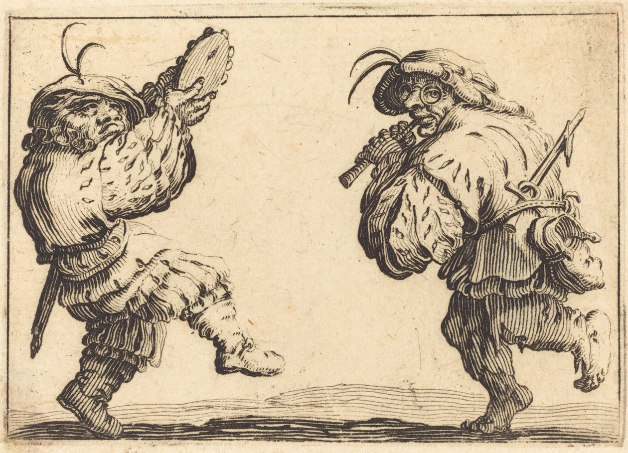 Ballerini con flauto e tamburello, c. 1617 da Jacques Callot