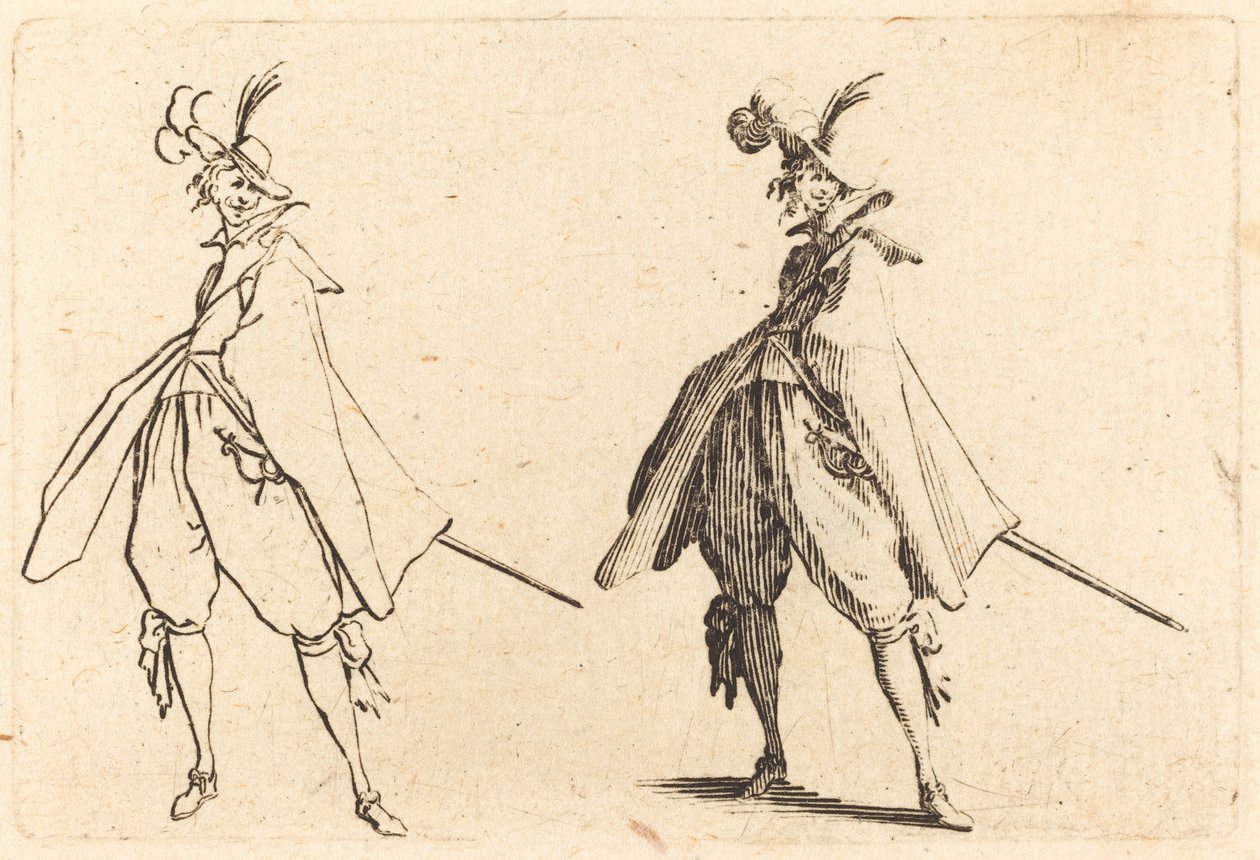 Gentiluomo in grande mantello, vista frontale da Jacques Callot