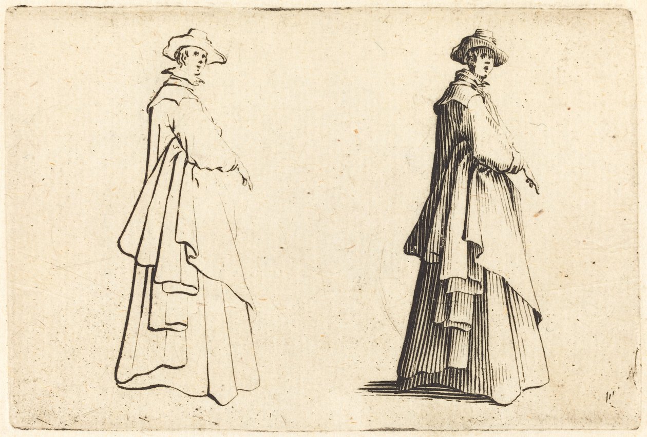 Signora con un grande cappotto da Jacques Callot