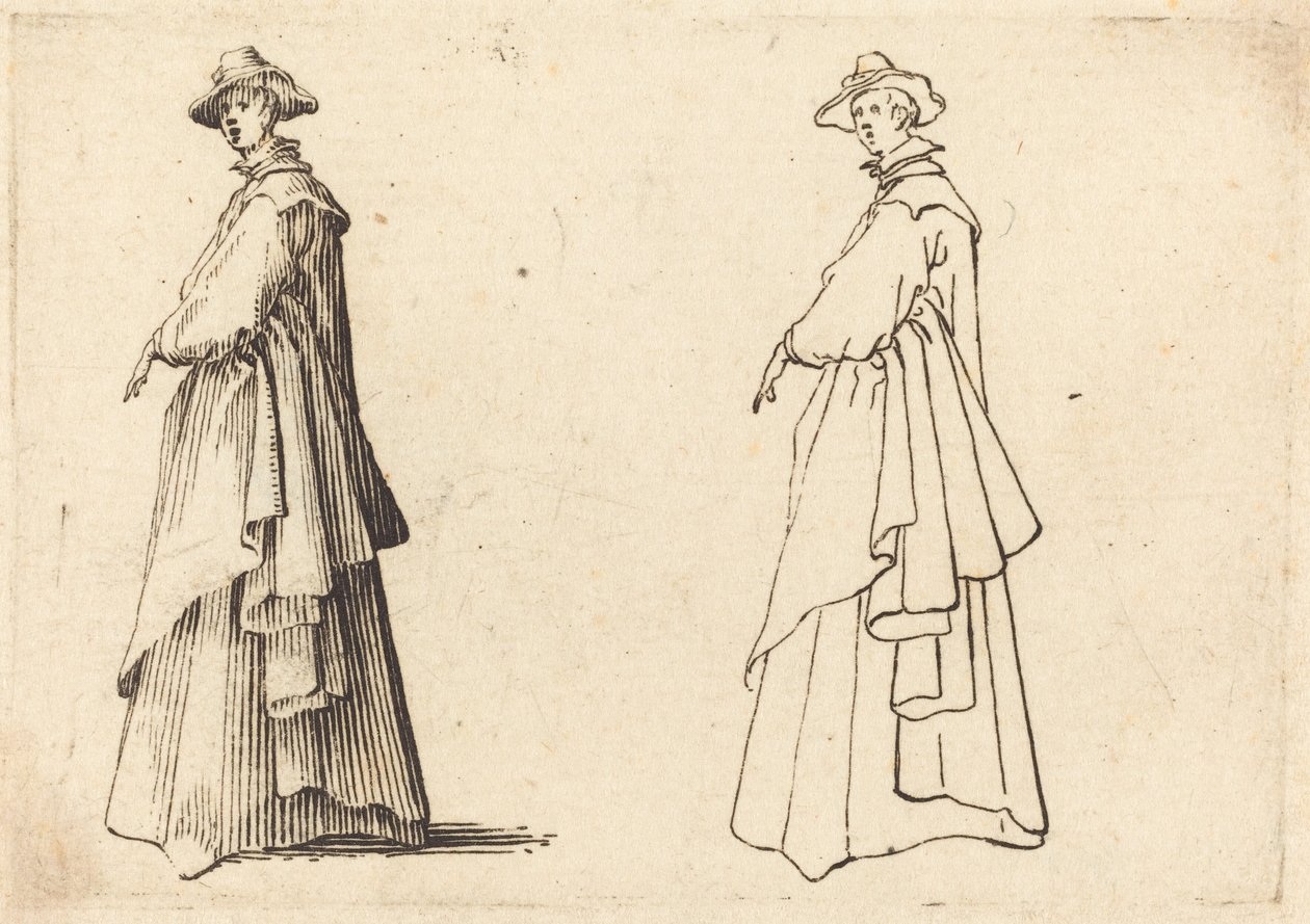 Signora con un grande cappotto da Jacques Callot