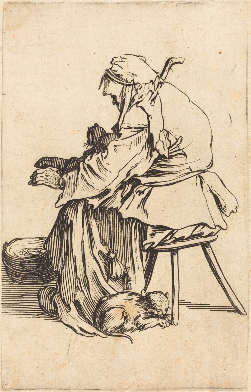 Vecchia con gatti da Jacques Callot
