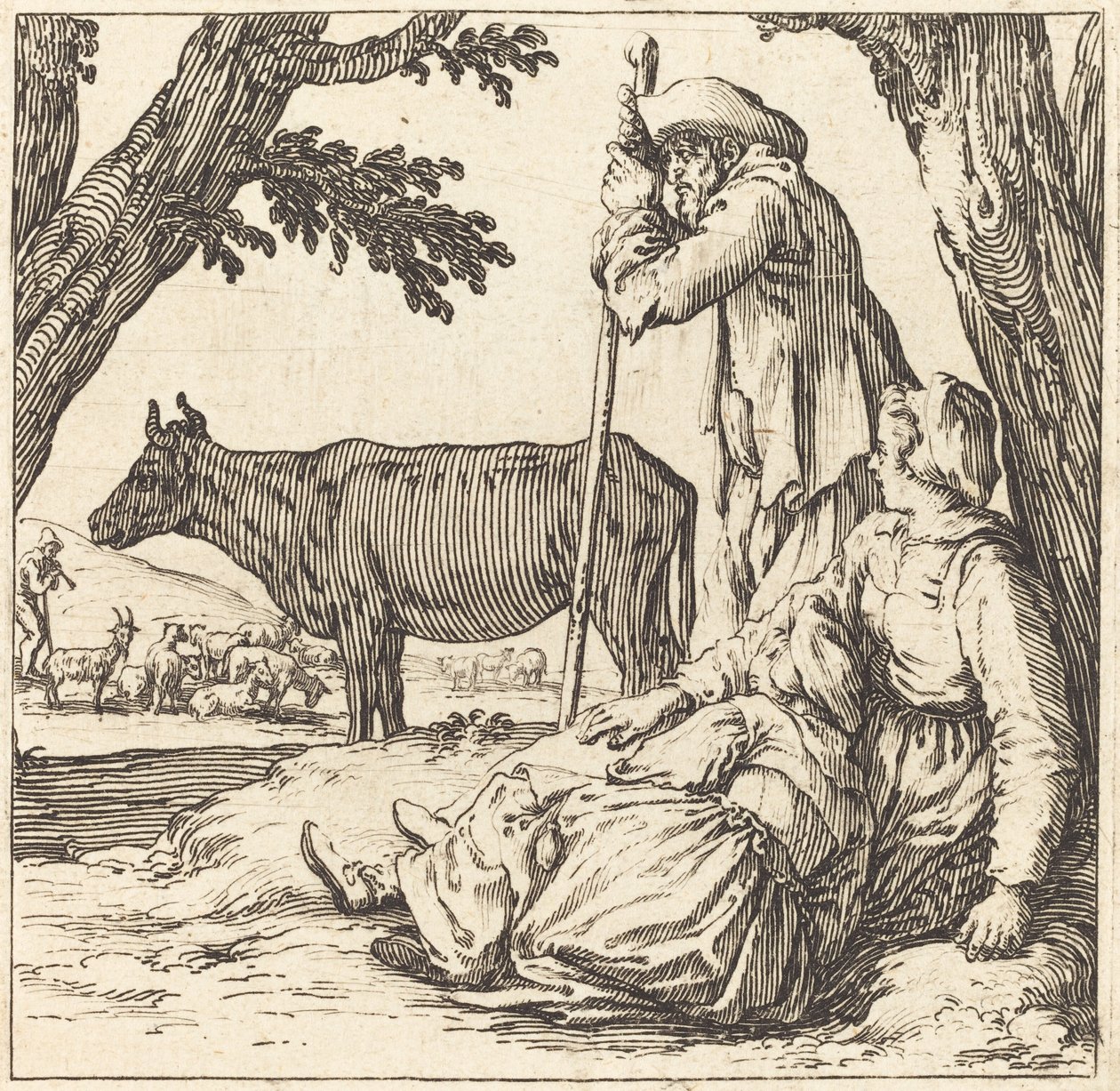 Coppia di contadini con mucca da Jacques Callot