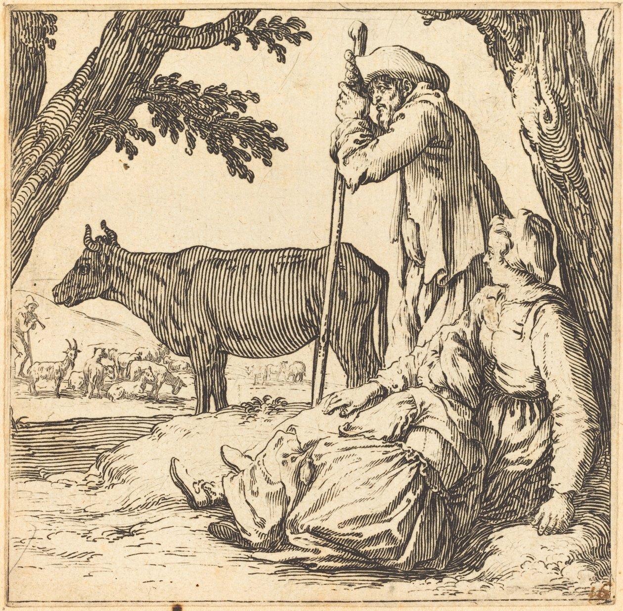 Coppia di Contadini con Mucca da Jacques Callot