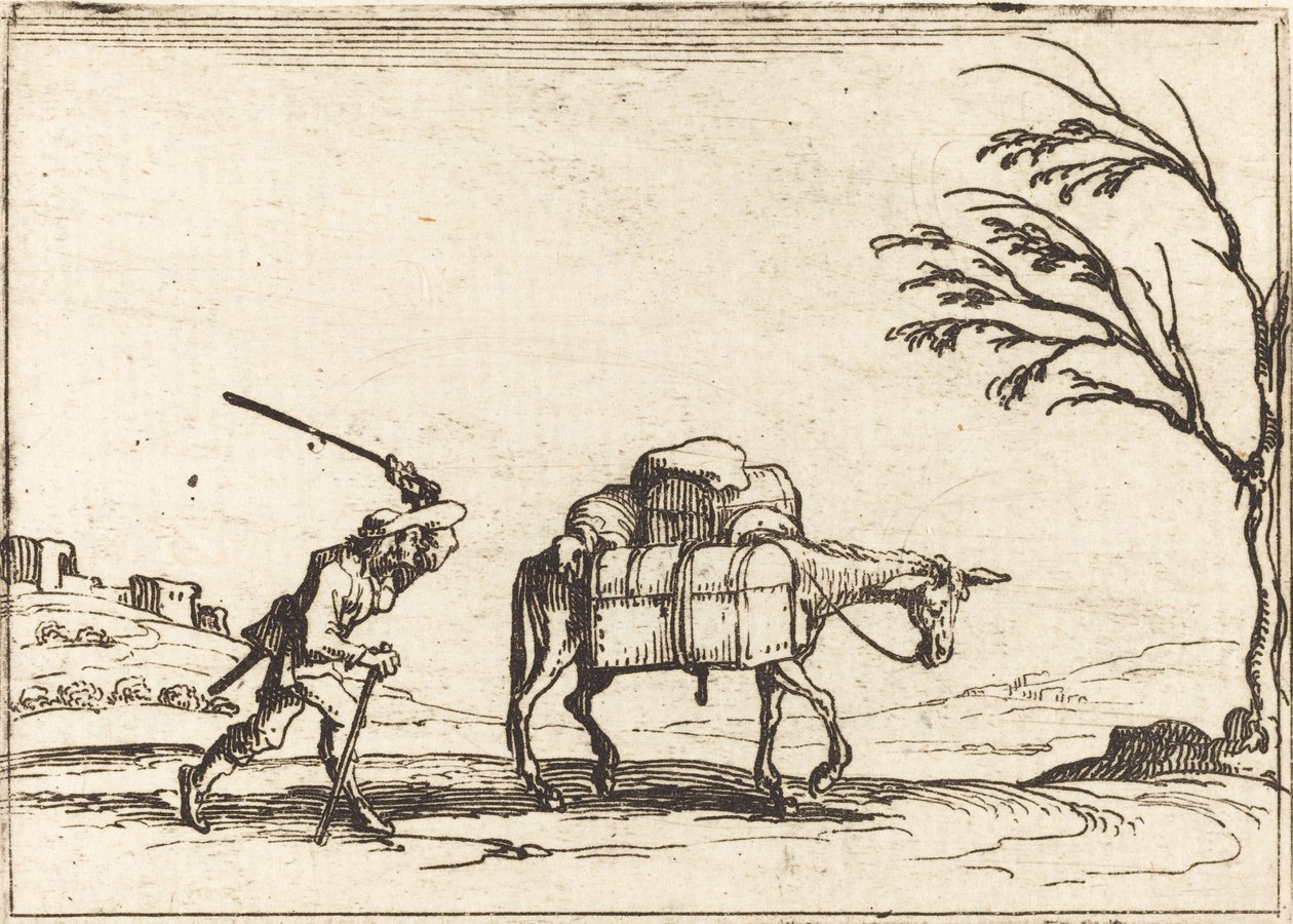 Contadino che Frusta il suo Asino da Jacques Callot