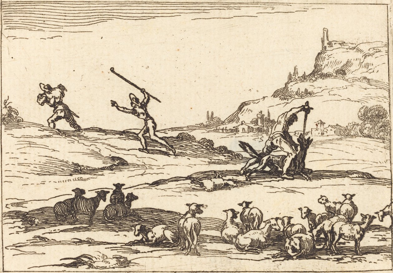 Pastori che difendono i loro greggi da Jacques Callot