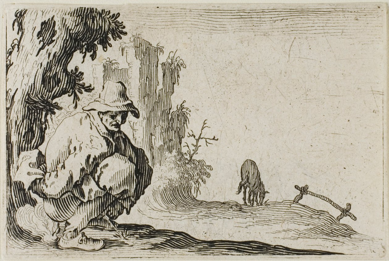 Il contadino accovacciato, da I Capricci da Jacques Callot