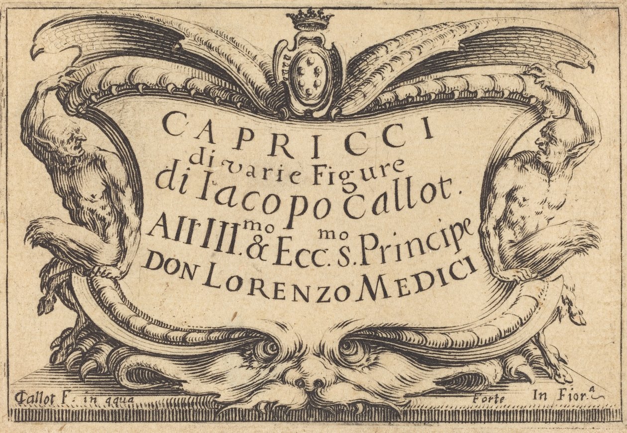 Pagina del titolo per "I Capricci" da Jacques Callot