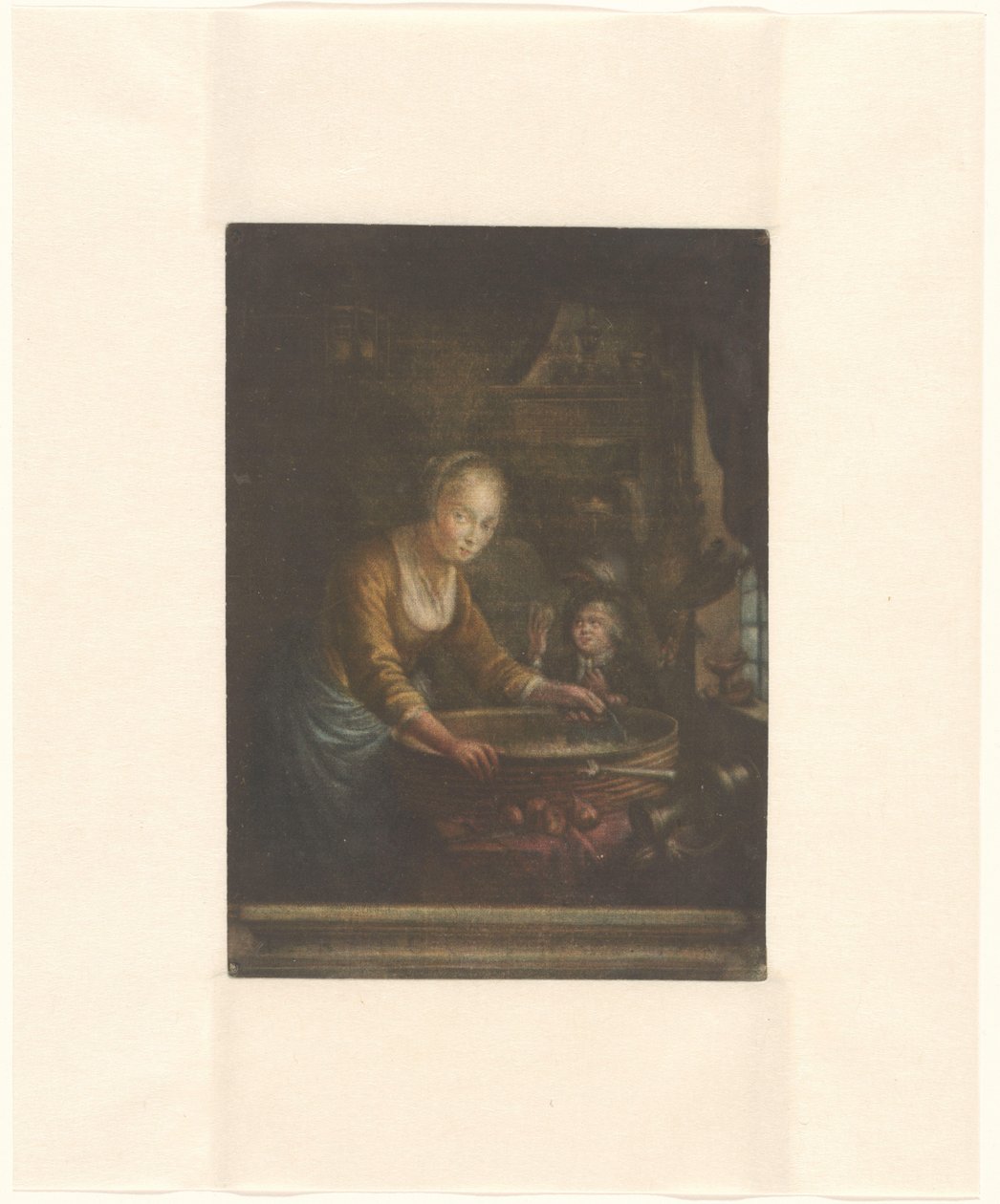 Giovane donna che taglia cipolle da Jacques Fabien Gautier Dagoty (attributed to)