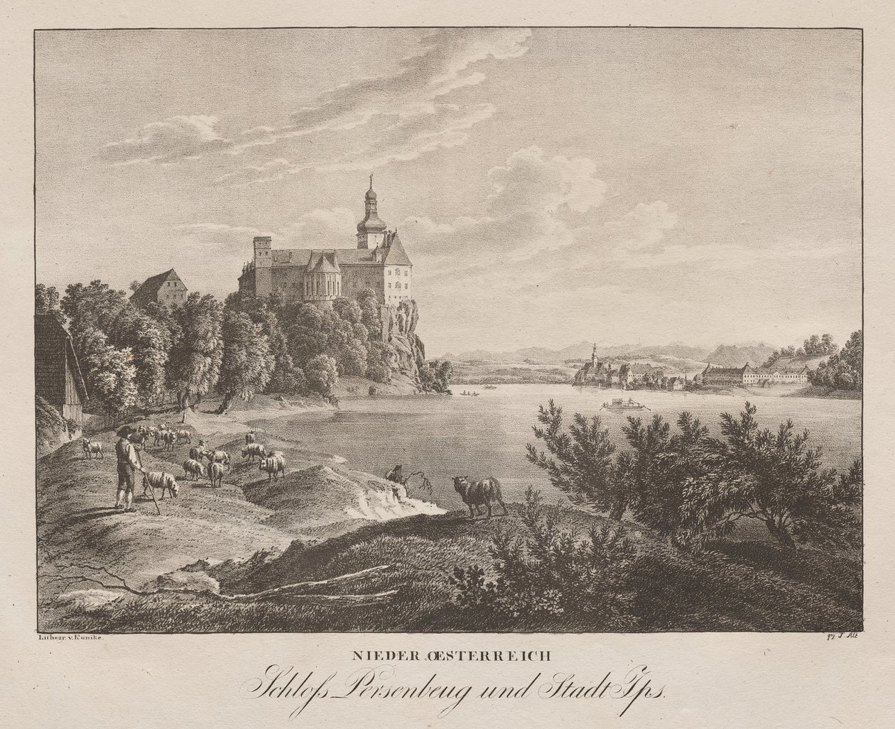 Bassa Austria, castello Persenbeug e città di Ips da Jakob Alt