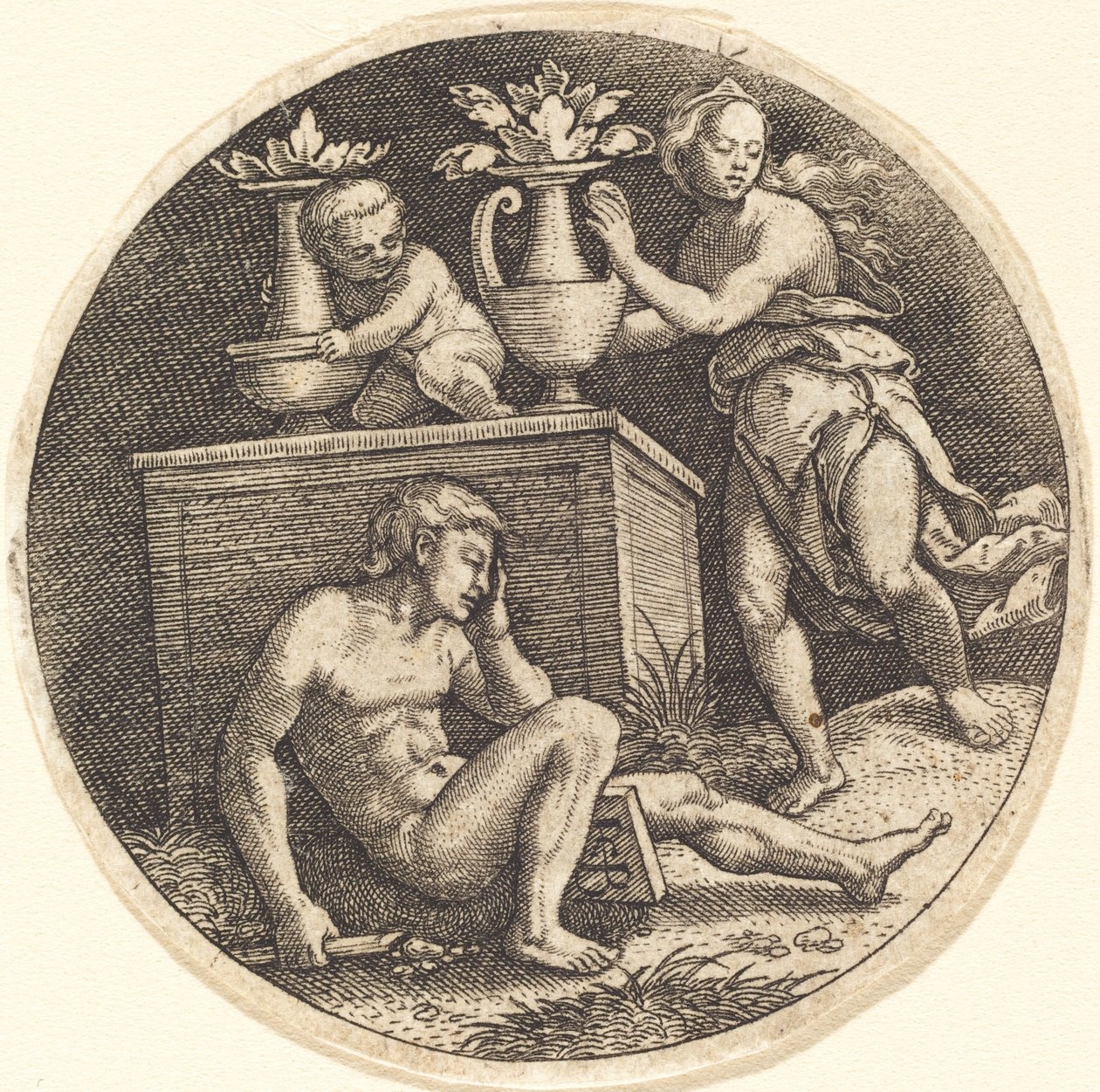 Gioventù che dorme davanti a un altare da Jakob Binck