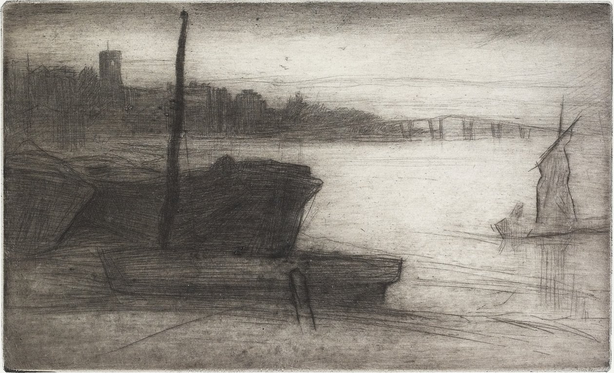 Ponte di Chelsea e Chiesa da Sedici Incisioni di Scene sul Tamigi e Altri Soggetti, 1870-1871 da James Abbott McNeill Whistler