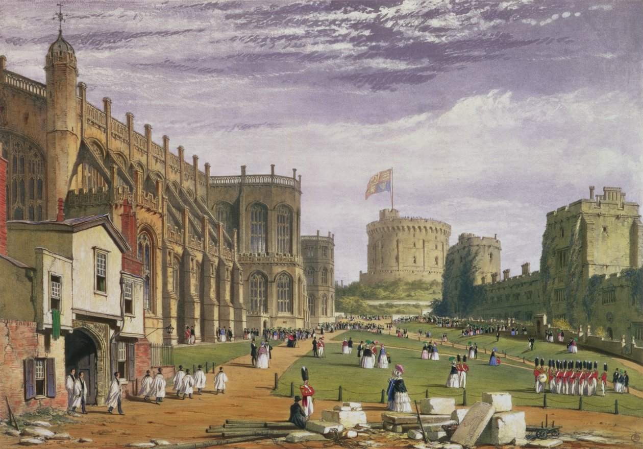 Lower Ward con vista sulla Cappella di San Giorgio e la Torre Rotonda, Castello di Windsor da James Baker Pyne