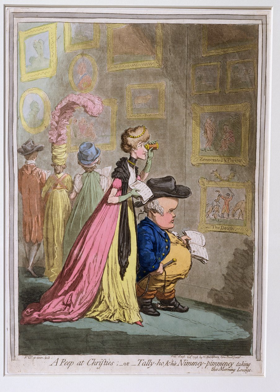 Uno sguardo a Christies, o Tally-ho, e il suo Nimeney-pimmeney che prende il lounge mattutino, pubblicato da Hannah Humphrey nel 1796 da James Gillray