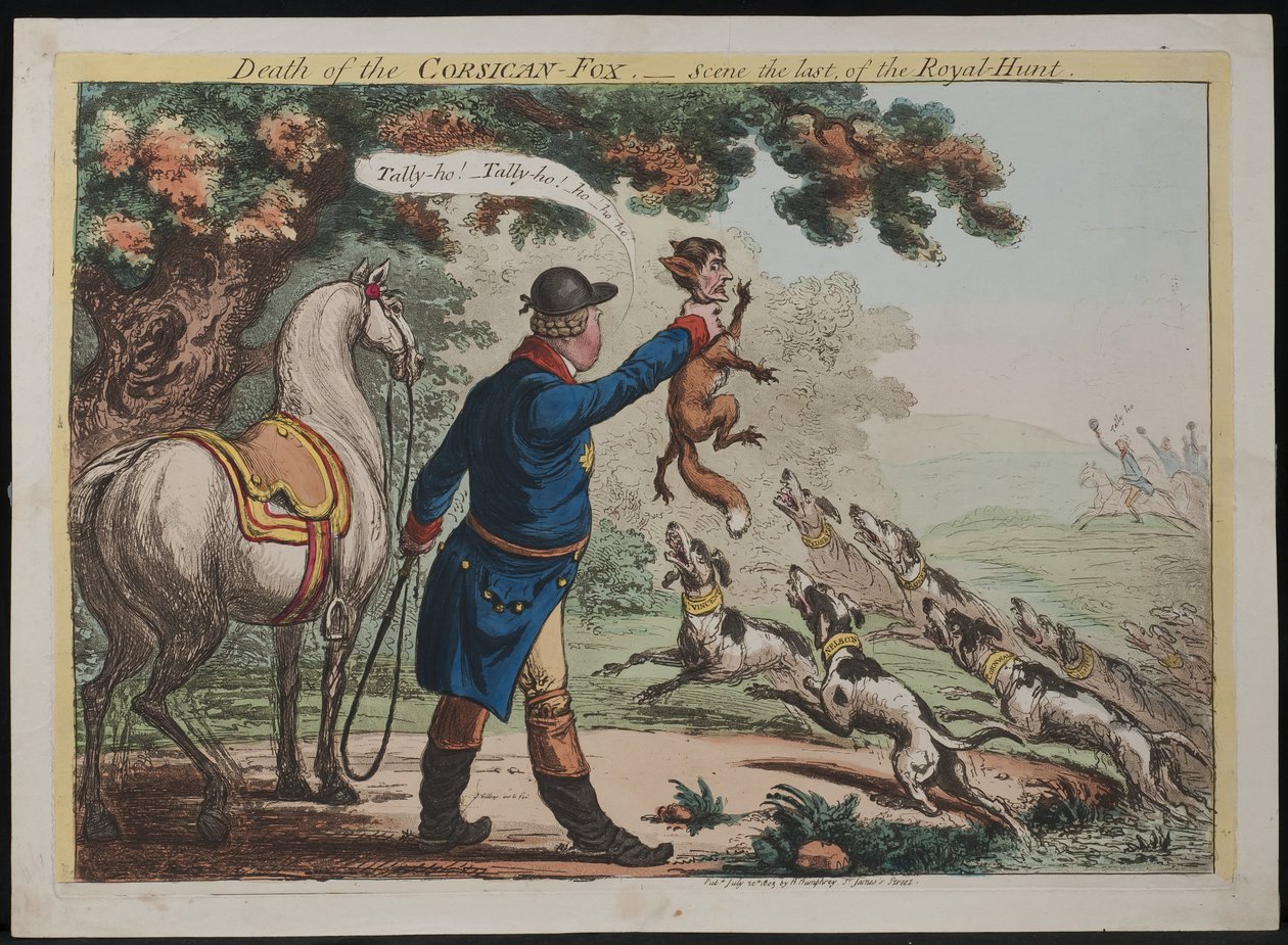 Morte di una volpe corsa – Scena finale della caccia reale, 1803 da James Gillray