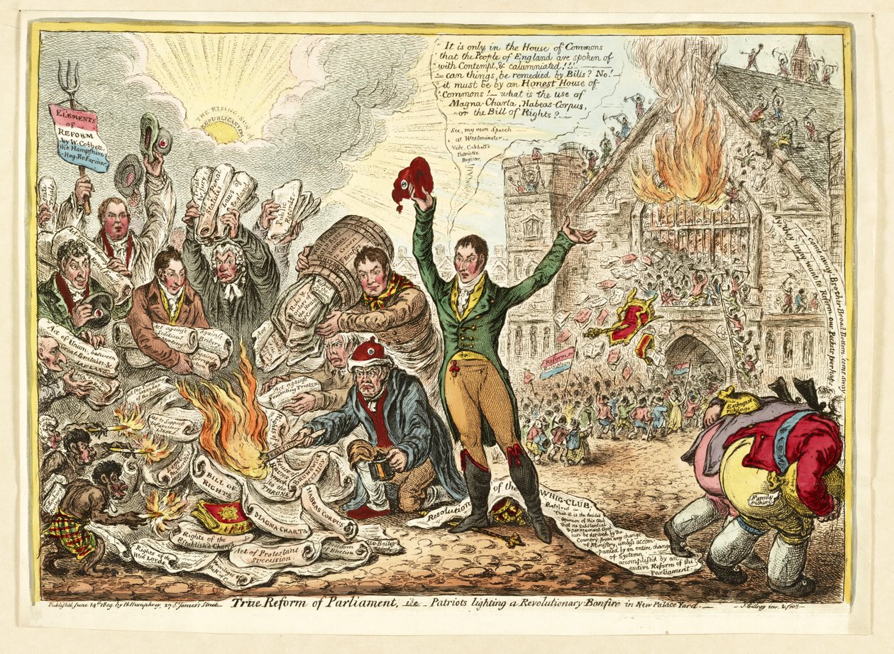 Vera riforma del Parlamento, ovvero patrioti che accendono un falò rivoluzionario a New Palace Yard da James Gillray