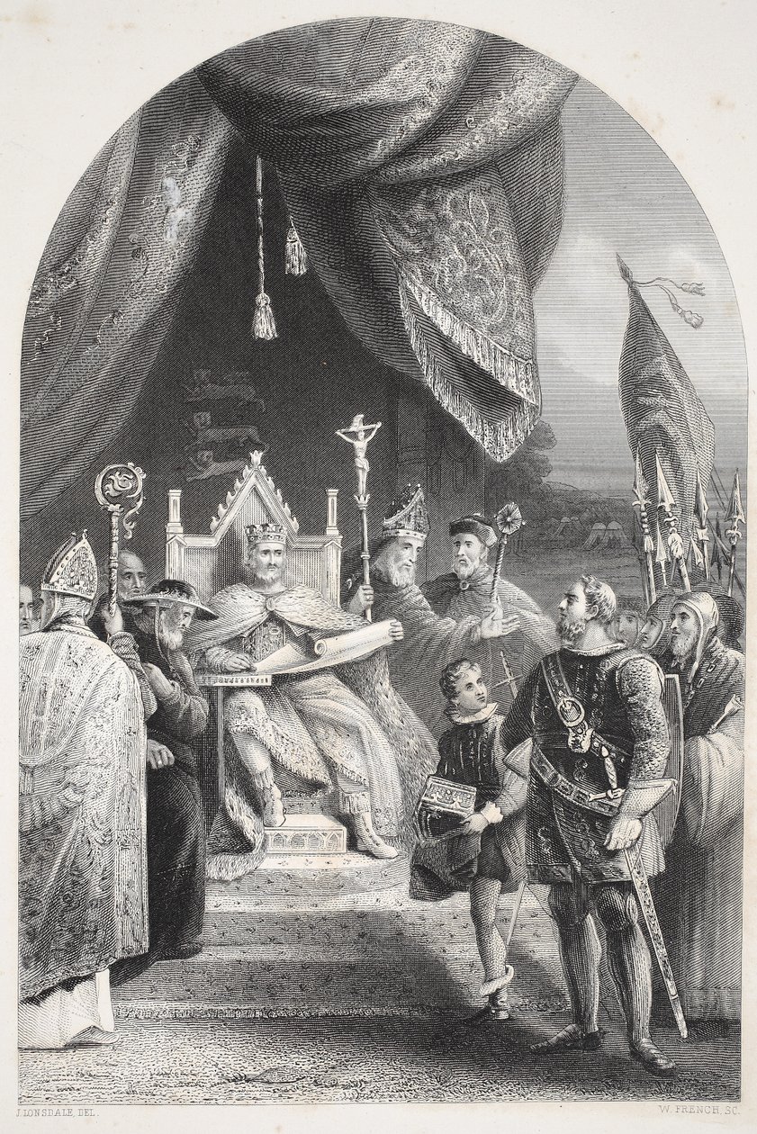 Re Giovanni che sigilla la Magna Carta, inciso da W. French da James Lonsdale