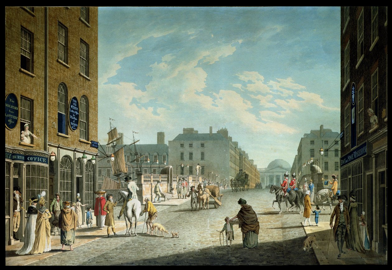 Capel Street con la Royal Exchange, Dublino, 1800 da James Malton